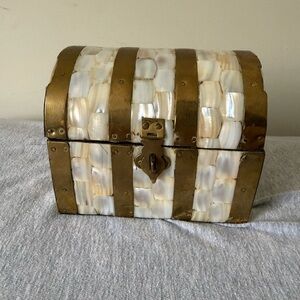 Vintage Mother Of Pearl Decorative Treasure Chest Keepsake Box